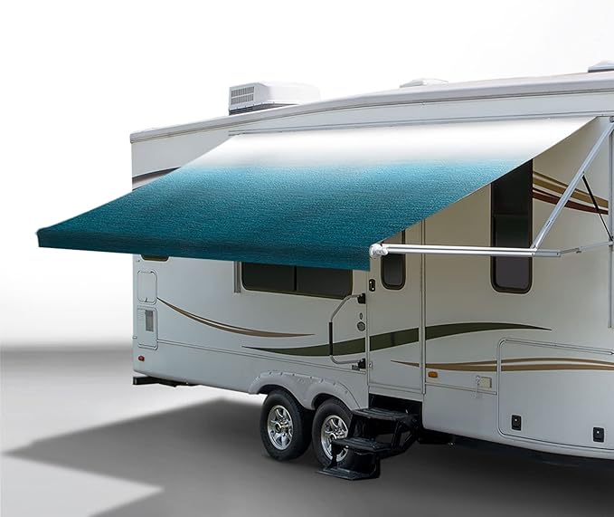 RecPro RV Awning Fabric Replacement | Width Options from 8 to 22 Feet | Variety of Color Options | 8' (96") Length RV Awning | Premium Vinyl (20' - Actual Width 19' 1", Ocean Blue Fade)