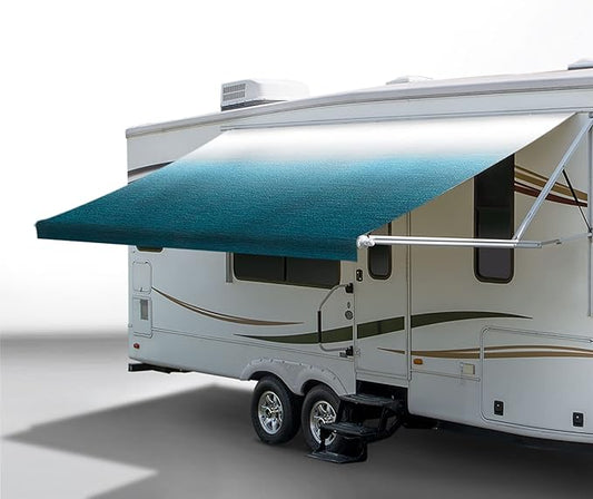 RecPro RV Awning Fabric Replacement | Width Options from 8 Feet to 22 Feet | Variety of Color Options | 8' (96") Length RV Awning | Premium Vinyl (10' - Actual Width 9' 1", Ocean Blue Fade)