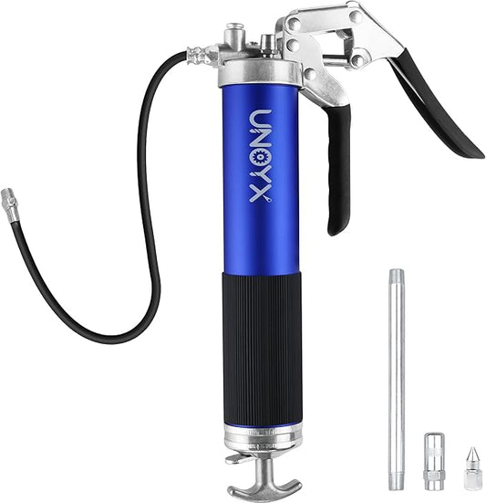 8000 PSI Pistol Grip Grease Gun, Professional 14 oz Grease Guns, Heavy Duty Aluminum Greese Gun Kit with Flex Hose & Rigid Pipe & 2 Coupler