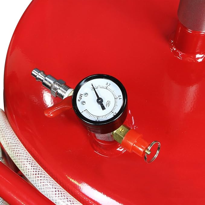 XtremepowerUS 20 Gallon Portable Waste Oil Drain Tank Air Operated Drainage Adjustable Funnel Height with Wheel, Red