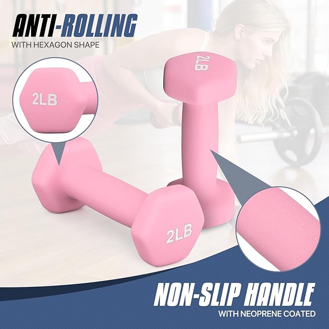 MADOG Dumbbell Set, Anti-Slip Neoprene Coated Hexagon Hand Weights for Home Gym Equipment Workouts Strength Training