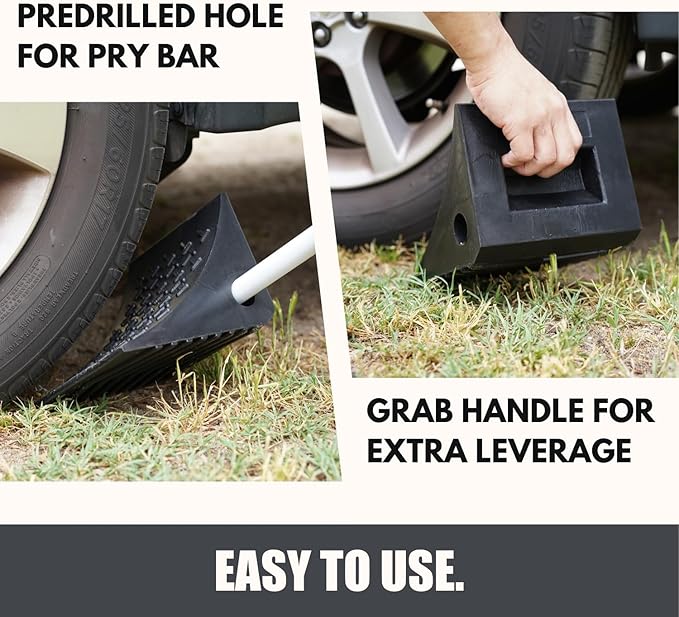 SECURITYMAN Heavy Duty Wheel Chocks (2 Pack) - Durable, Non-Slip, Solid Rubber Wheel Chocks for Boat Trailers, RV, Truck, Camper - Grip on All Surfaces - Trailer Wheel Chocks - Black