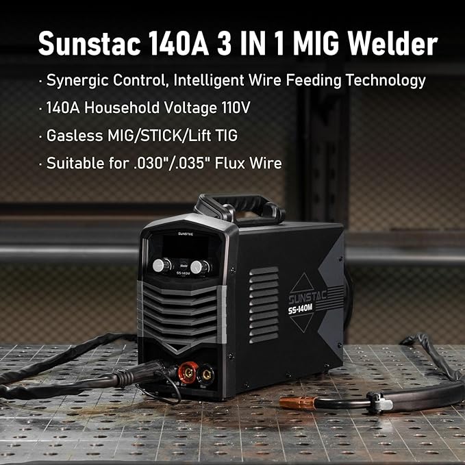 MIG Welder, 140A 110V Flux Core/Stick/Lift TIG 3 in 1 MIG Welding Machine, Gasless MIG with IGBT Inverter Synergic Control, Digital Screen Display, Over Loading Protection Beginner Friendly
