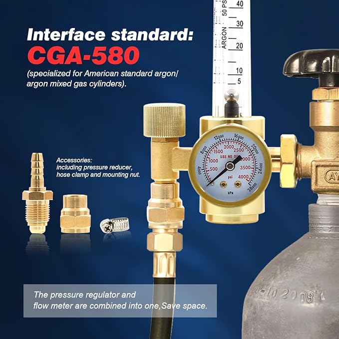 Argon CO2 MIG TIG Flow Meter Gas Regulator Gauge for MIG TIG Welding 0-60CFH CGA580