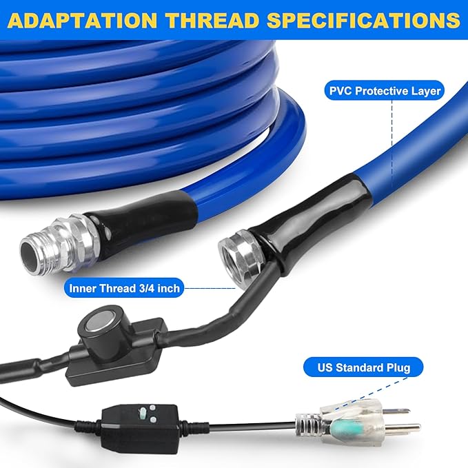 BHB Upgraded 100 FT Heated Water Hose 1/2" ID Compatible with RV -45 ℉ Antifreeze Energy Saving Thermostat RV Accessories, with 4 Types of Adapters