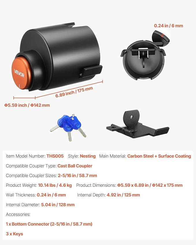VEVOR Trailer Lock, Fits 2-5/16-Inch Cast Ball Couplers, Heavy Duty Hitch Lock with 3 Keys Secures Security Chains, Corrision-Resistant, Anti-Theft RV Trailer Locks for RV, Trailer, Boat