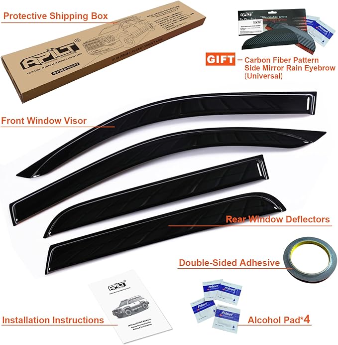 Outside-Mount Rain Guards Window Visors for 2019-2026 Dodge RAM 1500 Crew Cab (New Body Style) Full-Size Wind Vent Deflectors Truck Accessories Dark Smoke 4-Piece Set with Thicker