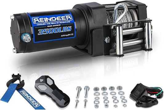 REINDEER New 12V Winch 3500 lb Load Capacity Electric Winch Kit for ATV UTV Steel Cable Wire Rope with Hawse Fairlead Waterproof IP67 with Wireless Remotes
