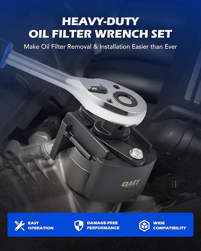 Orion Motor Tech 2 pc. Oil Filter Removal Tool, 60-80 mm & 80-105 mm Adjustable Oil Filter Wrench, Oil Filter Removal Tool, 1/2" & 22 mm Drive Universal Oil Filter Wrench, Black