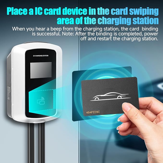 Level 2 EV Charger 48Amp, 16.5ft Cable, EVSE w/ J1772 Connector, NEMA 14-50 Plug, WiFi Enabled, Smart Display, RFID Card Electric Car Charger