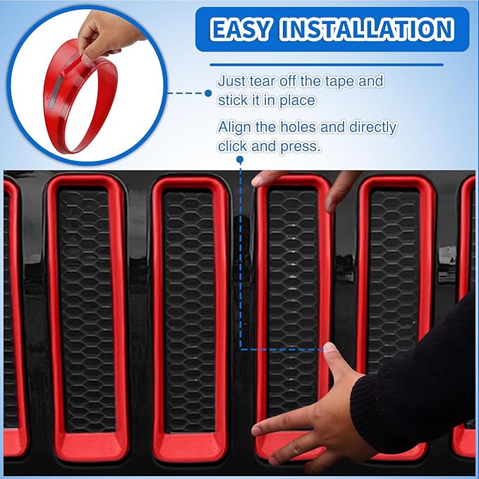 Nilight Grill Inserts fit for Jeep Wrangler Front Grille Inserts Headlight Cover Set for JL JLU Unlimited Sport SportS 2018 2019 2020 2021 2022 2023 Grille Bezels Trim Exterior Accessories Red 9 Pcs