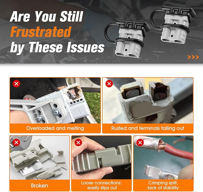 6 Pcs 6-8 Gauge 50 Amp Battery Quick Connect/Disconnect with Dustproof Cover, Jumper Cable Plug Connector Kit for Recovery Winch, Forklift, Towing Systems(Grey)