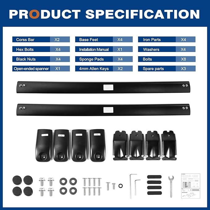 Roof Rack Cross Bars 220lbs Compatible with Jeep Wagoneer & Grand Wagoneer & Wagoneer L & Grand Wagoneer L 2022-2025, Heavy Duty All-Metal Aluminum Roof Rails Crossbars Cargo Canoe Black