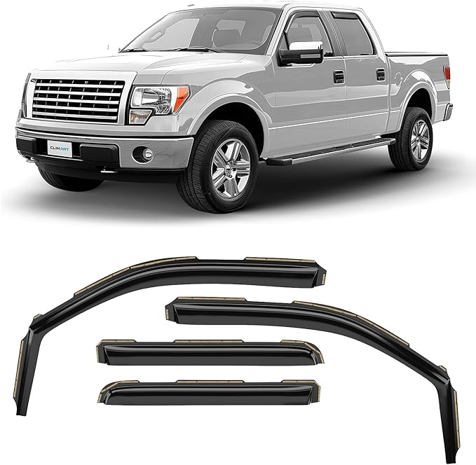 CLIM ART in-Channel Incredibly Durable Rain Guards for Ford F150 2009-2014 SuperCrew, Original Window Deflectors, Vent Deflector, Vent Window Visors, Dark Smoke Truck Accessories, 4 pcs. - 609010