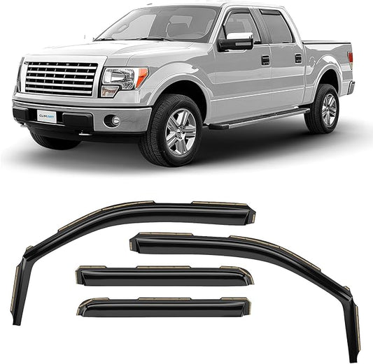CLIM ART in-Channel Incredibly Durable Rain Guards for Ford F150 2009-2014 SuperCrew, Original Window Deflectors, Vent Deflector, Vent Window Visors, Dark Smoke Truck Accessories, 4 pcs. - 609010