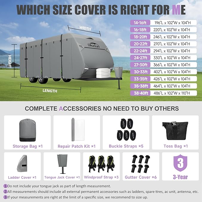 RV Cover, Upgraded 7 Layers top travel trailer cover Fits 27-30 ft RV, Waterproof camper Cover for Toy Hauler with Tongue Jack Cover, Gutter Covers