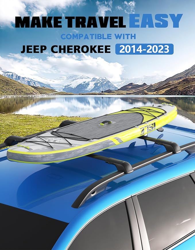 FengYu 300lb Roof Rack Cross Bars Compatible with Jeep Cherokee 2014-2023, Heavy Duty Lockable Aluminum Roof Rails Crossbars Cargo Bars Canoe Rooftop Black Carrier Luggage