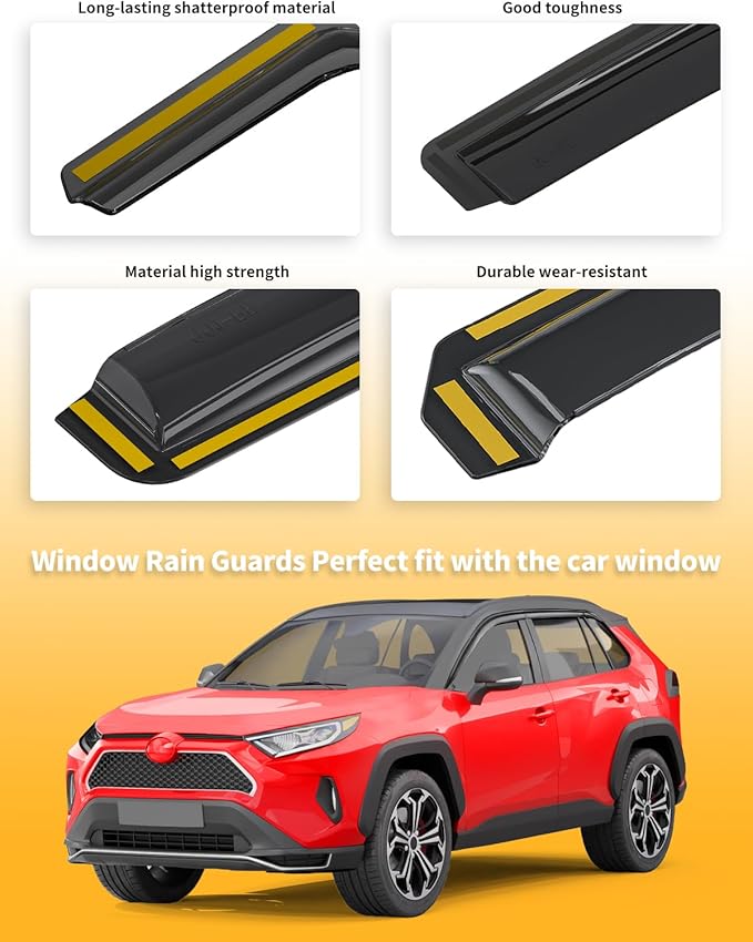 6pcs Tape-On Window Rain Guards Fit for Toyota RAV4 RAV 4 2019-2025, Extra Durable Window Visors Window Deflectors Vent Visors Vent Shades Car Accessories-6pcs