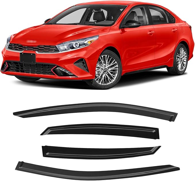 Window Rain Guards for Kia Forte 2019-2024, Window Visor Guard Vent Wind Shade Deflector Rain Shield Protector Sun Visor Extra Durable 2020 2021 2022 2023, Tape-on/Outside-Mount, 4 Pieces