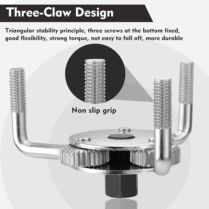 WORKPRO Adjustable Oil Filter Wrench, Universal 3"–5-1/2" (76–140mm) Heavy Duty 3-Jaw Oil Filter Removal Tool, Professional Auto Repair Tool for Car, Truck, SUV, Tractor, and Motorcycle