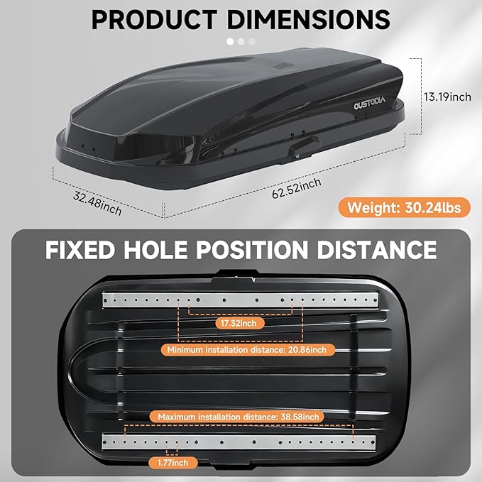 Roof Cargo Box, Dual-Side Opening Design, 14 Cubic Feet Capacity, Waterproof Hard-Shell Storage Box, Includes Straps and Spare Key,Ideal for Travel and Luggage Transport, Black(B62)