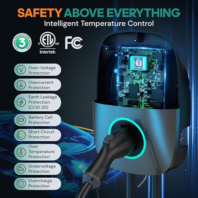 Level 2 EV Charger(WiFi APP/Plug-Play), 48Amp, 25ft Cable ETL Certified, 240V NEMA 14-50p Plug, Home Level 2 EVSE Car Charger w/ J1772 Connector, Electric Vehicle Charging Stations