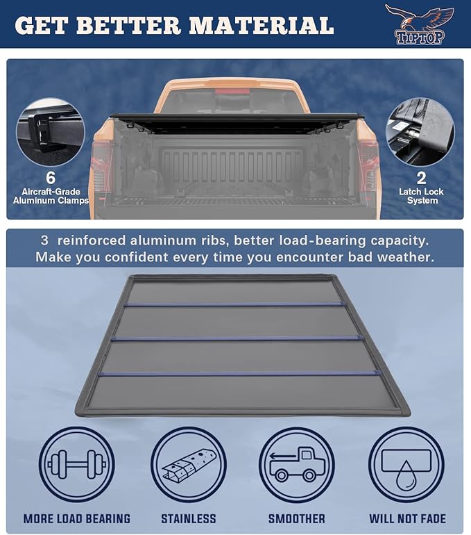 TIPTOP Soft Roll-Up Tonneau Cover Truck Bed for 2004-2014 F150 & 2006-2014 Mark LT 6.5ft Bed (78.8") | TP1 |.