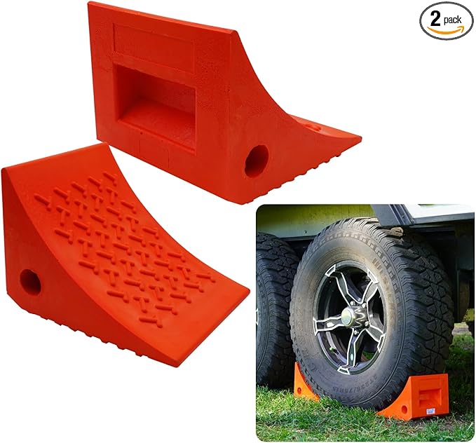 SECURITYMAN Heavy Duty Wheel Chocks (2 Pack) - Durable, Non-Slip, Solid Rubber Wheel Chocks for Boat Trailers, RV, Truck, Camper - Perfect on All Surfaces and in All Weather - Orange…