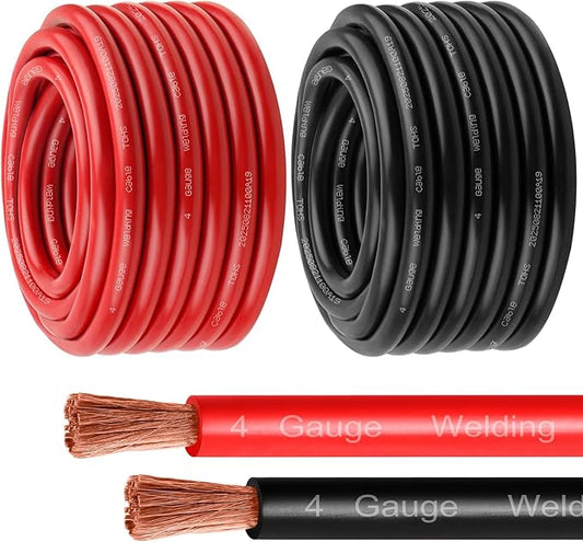 4 Gauge Battery Cable - 30FT Red + 30FT Black 4 AWG Welding Cable Flexible Stranded Oxygen-Free Pure Copper Wire for Automotive, Battery, Inverter, Solar, Marine and Generator