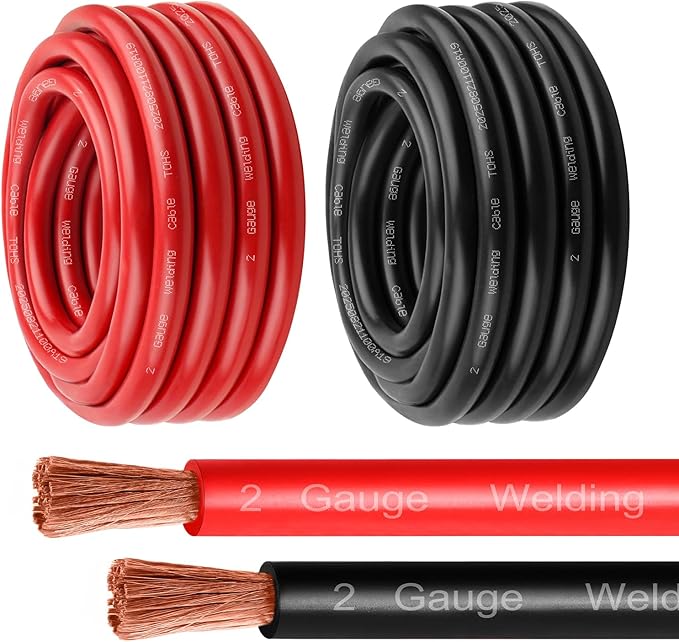 2 Gauge Battery Cable - 20FT Red + 20FT Black 2 AWG Welding Cable Flexible Stranded Oxygen-Free Pure Copper Wire for Automotive, Battery, Inverter, Solar, Marine and Generator
