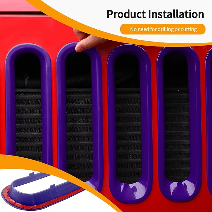Hoolcar Front Grille Insert Cover & Headlight Bezel Cover Trim Fit for Jeep Wrangler JK JKU 2007-2017, Exterior Accessories, Purple
