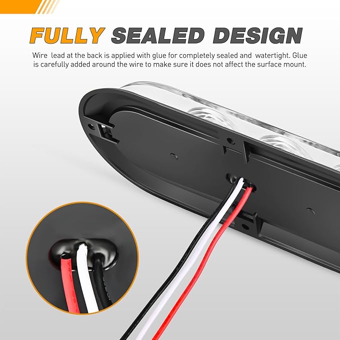 GOOACC 6Inch Oval Tail Light 2PCS White 10LED Reverse Back Up Lights Surface Mount IP67 Waterproof for Trailer Truck RV Tractor Lorry Camper Van