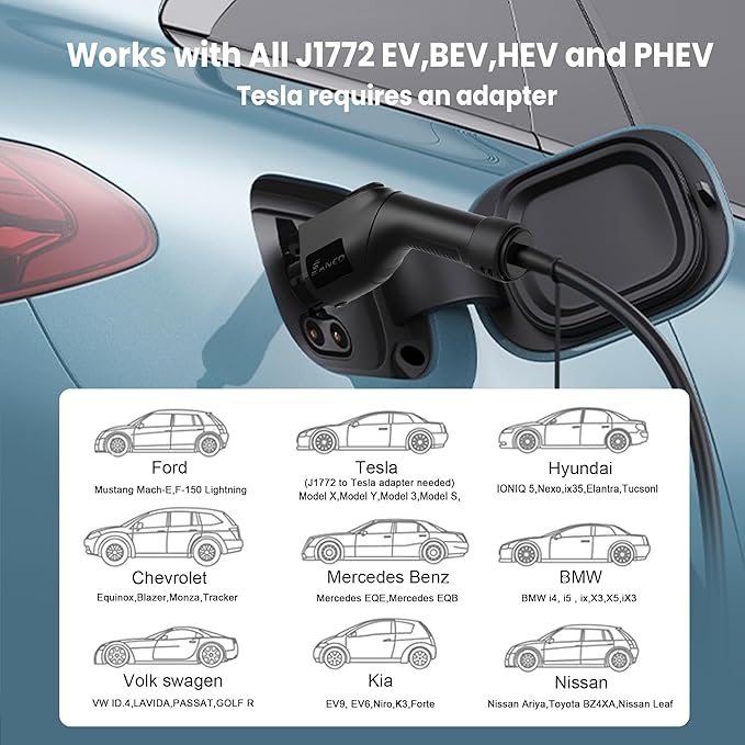 Level 1 and 2 Portable Ev Charger 16A, Electric Car Charger J1772 with 25ft Cable, Electric Vehicle Charging Stations Outdoor with Nema 6-20 Plug and Nema 5-15 Adapter, EV Chargers for Home 110v-240v