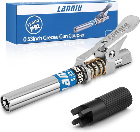 Grease Gun Coupler, Strong Lock & Extra Reach Grease Coupler, Heavy Duty 12000 PSI Quick Release Grease Gun Tips, Compatible with All Grease Guns 1/8" NPT Fittings