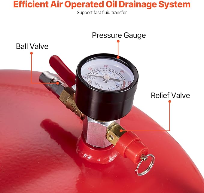 VEVOR 20-Gallon Waste Oil Drain Tank, Air Operated Portable Oil Drainer with Adjustable Funnel Height, Fluid Fuel Transfer Drainage with Wheels, Oil Change Container for Auto Repair Shops, Garages