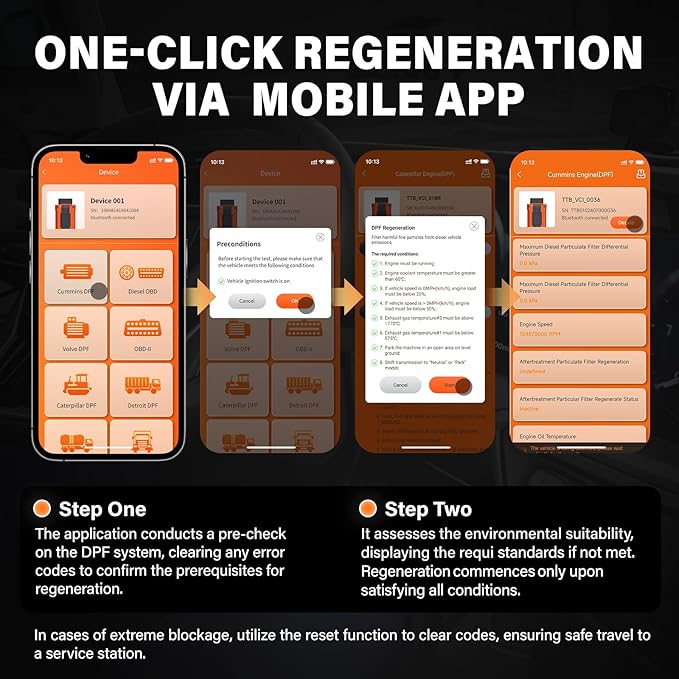 Smart DPF Regeneration Tool, DPF Reset Device for Heavy Duty Trucks, Compatible with Paccar Engines, Real-Time Data Monitoring and Code Reset