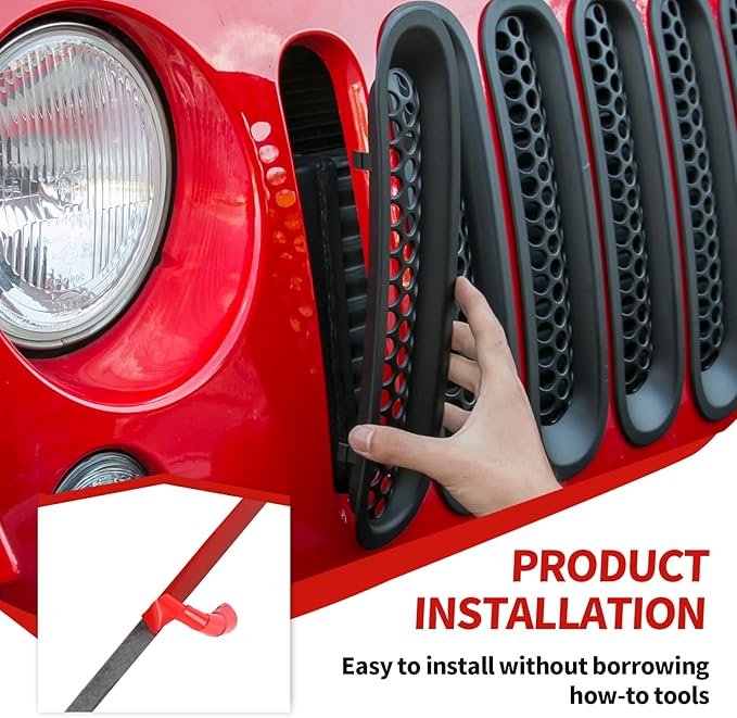 Front Grille Mesh Inserts fit for Jeep Wrangler JK & JKU 2007-2017 Black Grill Mesh Front Grille Guard Clip-on Trim Covers Exterior Accessories