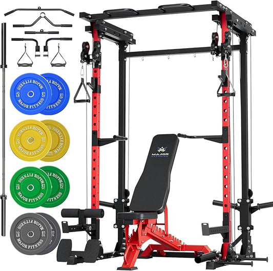 MAJOR FITNESS Drone3 Power Cage - Multi-Function Power Rack for Home Gym, Squat Rack with Pull-up Bar, Cable Crossover System, J-Hooks, for Strength Training, Heavy-Duty Steel Construction