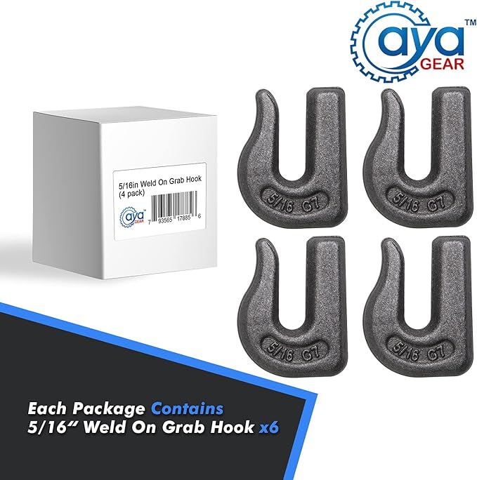 Weld-on Grab Chain Hook 5/16-in Heavy Duty Tow Hook G70 Forged Steel Tractor Hook Weldable for Car, Truck,SUV, RV,UTV,Tractors (4Pcs)