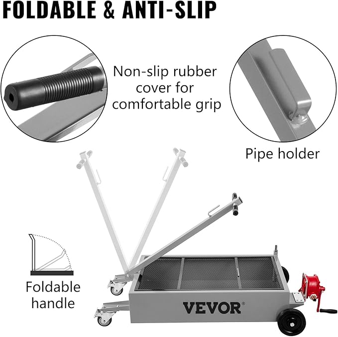 VEVOR Oil Drain Pan 15 Gallon Oil Drain Tank, 57L Low Profile Oil Drain Pan, Large Capacity Oil Change Pan, Foldable Hand, with Pump, Hose, Swivel Casters Wheels for Car, SUV, Trucks Oil Draining
