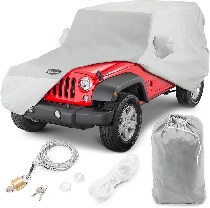 Quadratec Hail Guard 5-Layer Car Cover - Fits Jeep Wrangler JK & JL 2007-2023 - Jeep Cover Jeep Wrangler Cover Jeep Wrangler Rain Cover Jeep Rain Cover - Includes Storage Bag - Quick-Dry Fabric