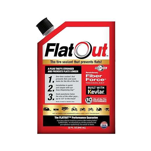 FlatOut Off-Road Multi-Purpose Tire Sealant - Prevents and Repairs Flat Tires - Seals Leaks - Contains Kevlar - Tubeless Tire Sealant - 32-Ounce Bag - Pack of 1