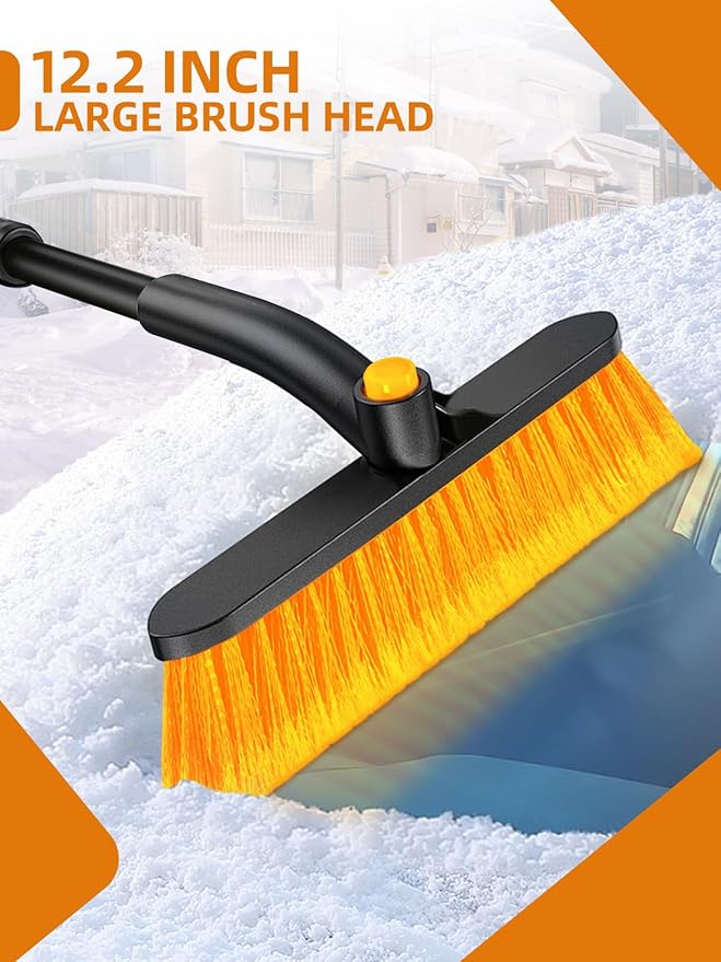 44" Snow Brush and Ice Scraper for Car Windshield, Extendable Snow Brush 360° Rotating Snow Removal Tool with Comfortable Foam Grip for Truck Vehicle Automobile Car (Yellow)