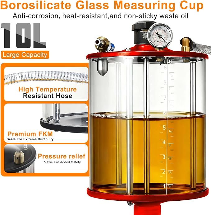 Industrial Fluid Drain Tank, Oil Drain Extractor, Portable Pneumatic Waste Oil Drain with Wheels (Red 5701)