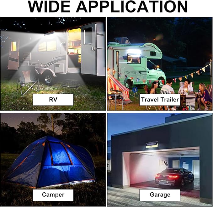 Solar RV Porch Light, 118 LED Motorhome Motion Sensor RV Exterior Lights with Remote Control, Waterproof Camper Outdoor Lights for Motorhome Travel,Travel Trailers, Camper, Food Trucks