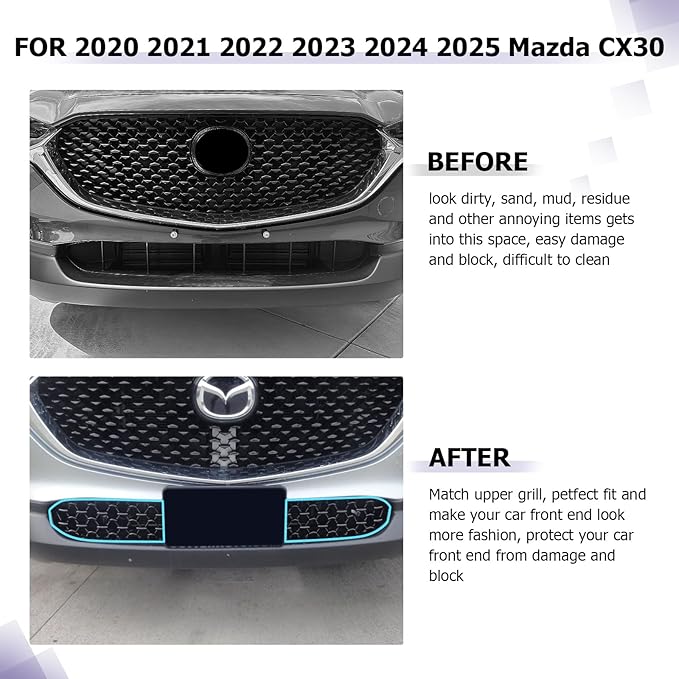 LUWU Front Grill Mesh Compatible With 2020-2025 2026 Mazda CX-30 Front Mesh Grill Inserts Trims Front Mesh Grille Cover Guard for 2025 2026 Mazda CX30 Car Exterior Accessories ABS Material 2PCS