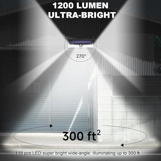 Magnetic Solar Outdoor, RV Light with Motion Sensor, 118 LED Waterproof Solar Security Light, Magnets Wireless Wall & Fence Lamp with Remote, Easy Install for RV, Garage, Driveway, Porch, Yard