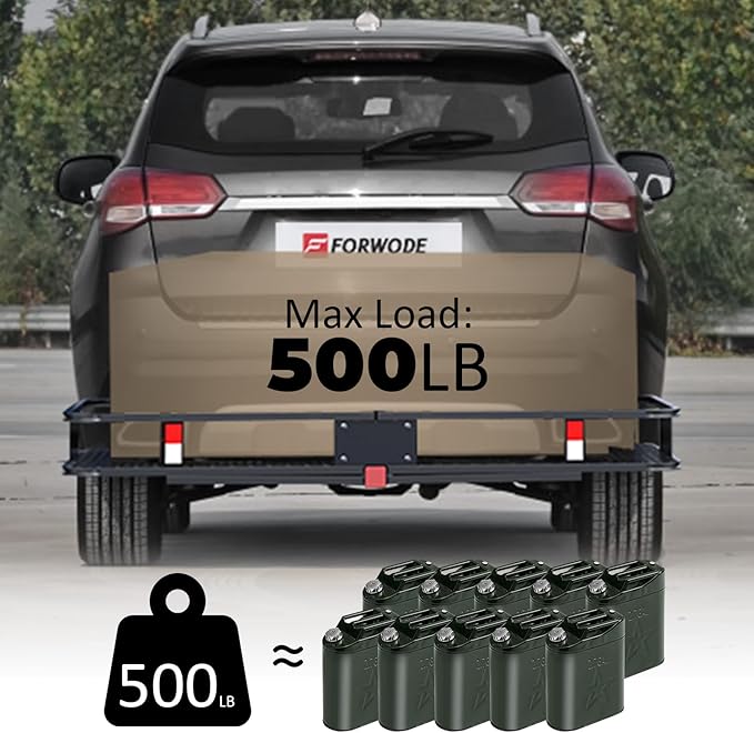 FORWODE 60x24x6 Hitch Cargo Carrier for 2 Inch Receiver, 500LB Capacity Hitch Mount Cargo Rack Carrier, Folding Hitch Cargo Basket with Antirust Coat