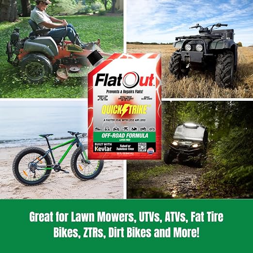 Flat Out QuickStrike Tire Sealant Off-Road Formula - Prevent Flat Tires, Seal Leaks, Contains Kevlar, 32-Ounce Bag