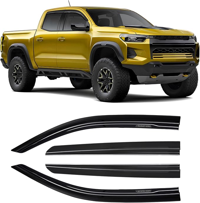 Tape-On Rain Guards Fit for Chevy Colorado/GMC Canyon 2023 2024 2025, Window Visors Side Window Deflectors Out Channel Extra Durable Side Sun Guard Black 4pcs